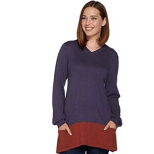 New LOGO by Lori Goldstein Cotton Cashmere V-neck Sweater | Size XS